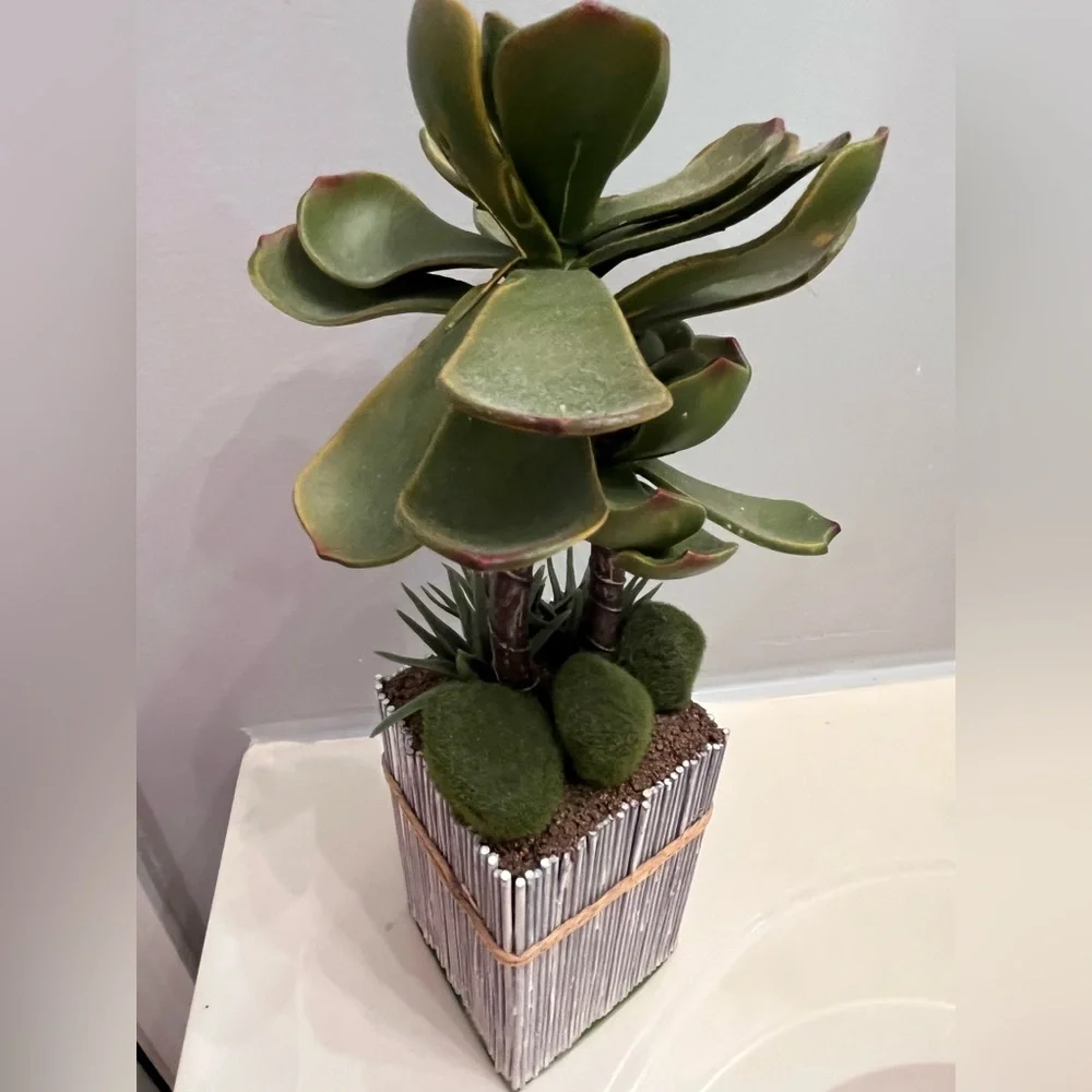 Artificial Green Faux Florals Succulent Planter Decor Arrangement